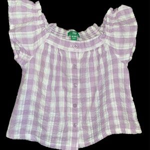 dip Baby Toddler Purple Gingham Button Up Flutter Sleeve Top